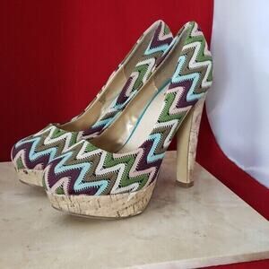 Diba Girl High Heels Multicolored Zig Zag - Size 8.5